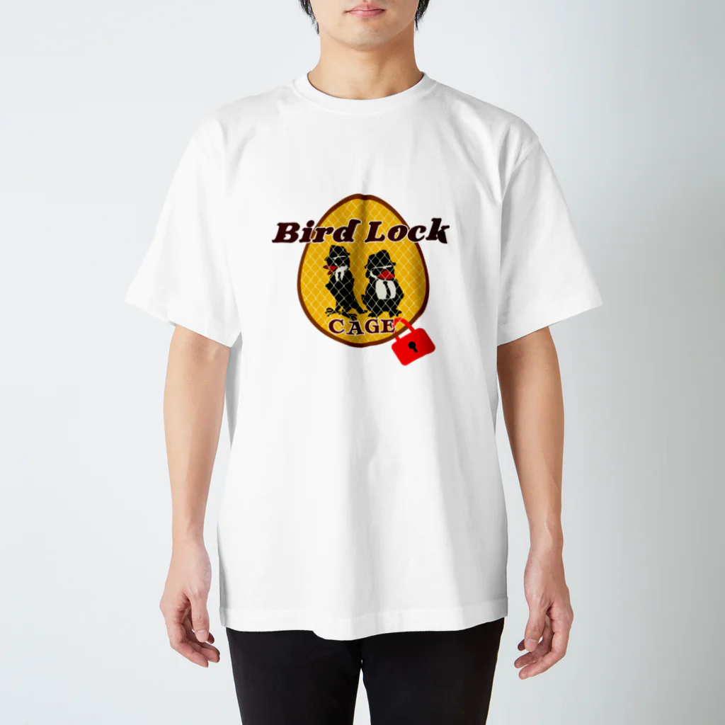 レコードの巣のBird Lock Cage 赤くちばし スタンダードTシャツ