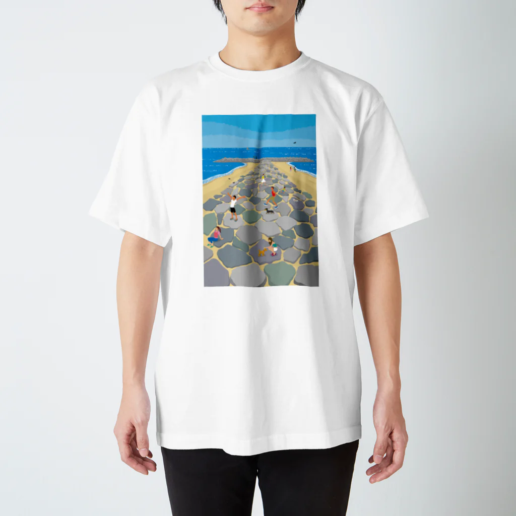 湘南デザイン室：ネギシシゲノリの湘南ランドスケープ05:茅ケ崎ヘッドランド スタンダードTシャツ