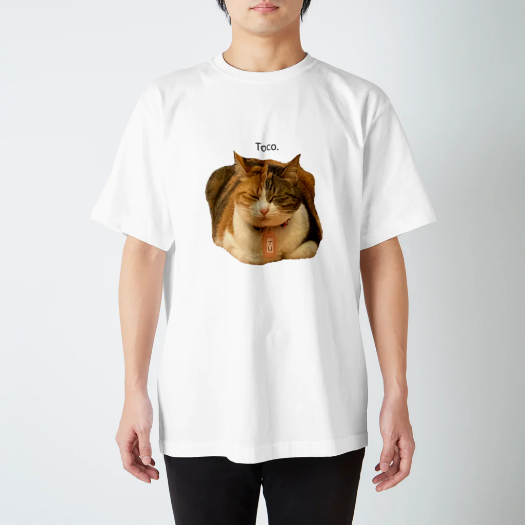 猫カフェ ぶぅたんグッズショップの仏のような寝顔のトコちゃん スタンダードTシャツ