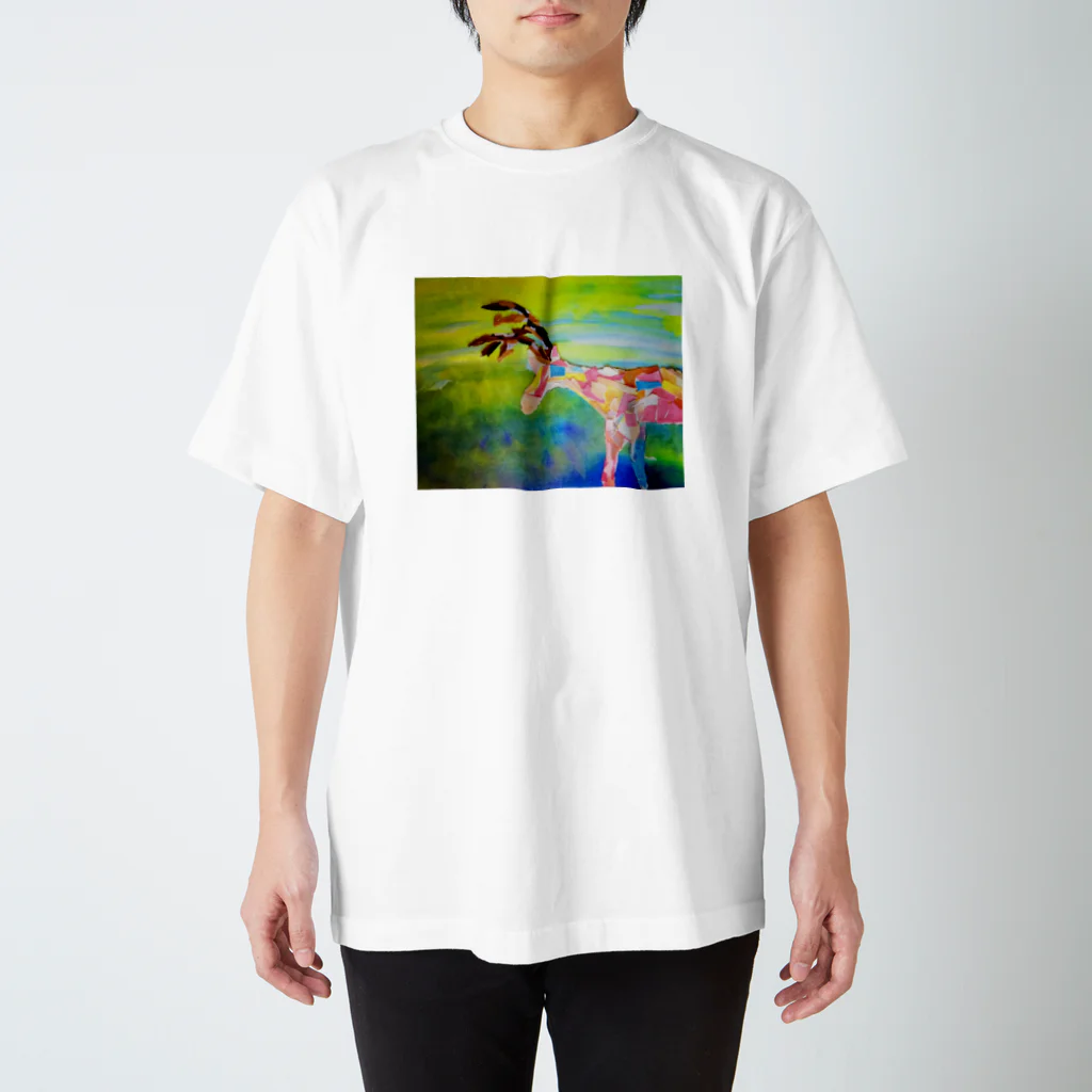 【全盲の絵描き】オバケのタムタムの【全盲の画家】庭にシカが来た スタンダードTシャツ