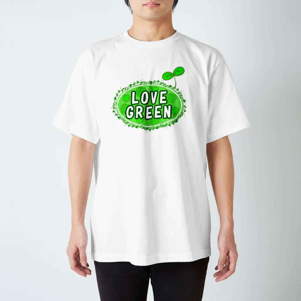 DREAMERの雑貨屋さんのLOVE　GREEN　（ふたば） Regular Fit T-Shirt