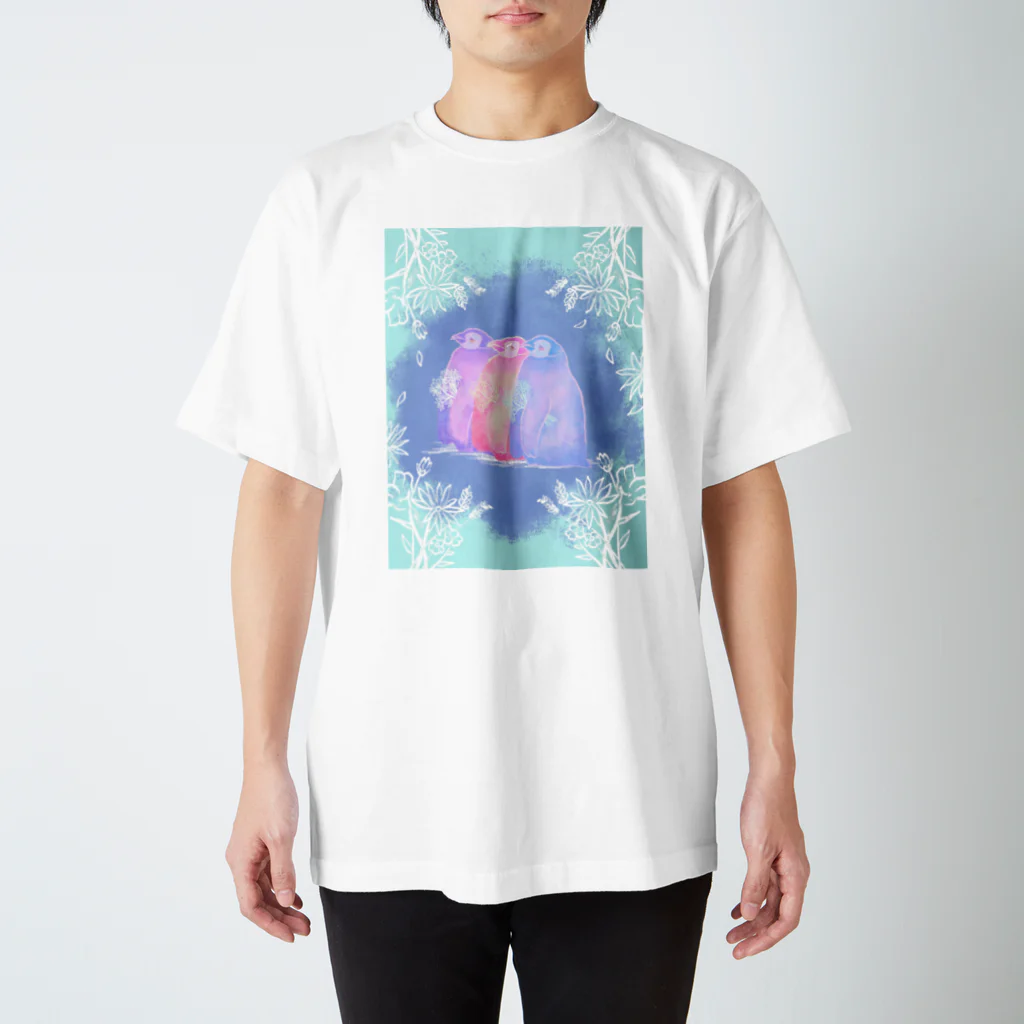 non__07nのペンギンとお花 スタンダードTシャツ