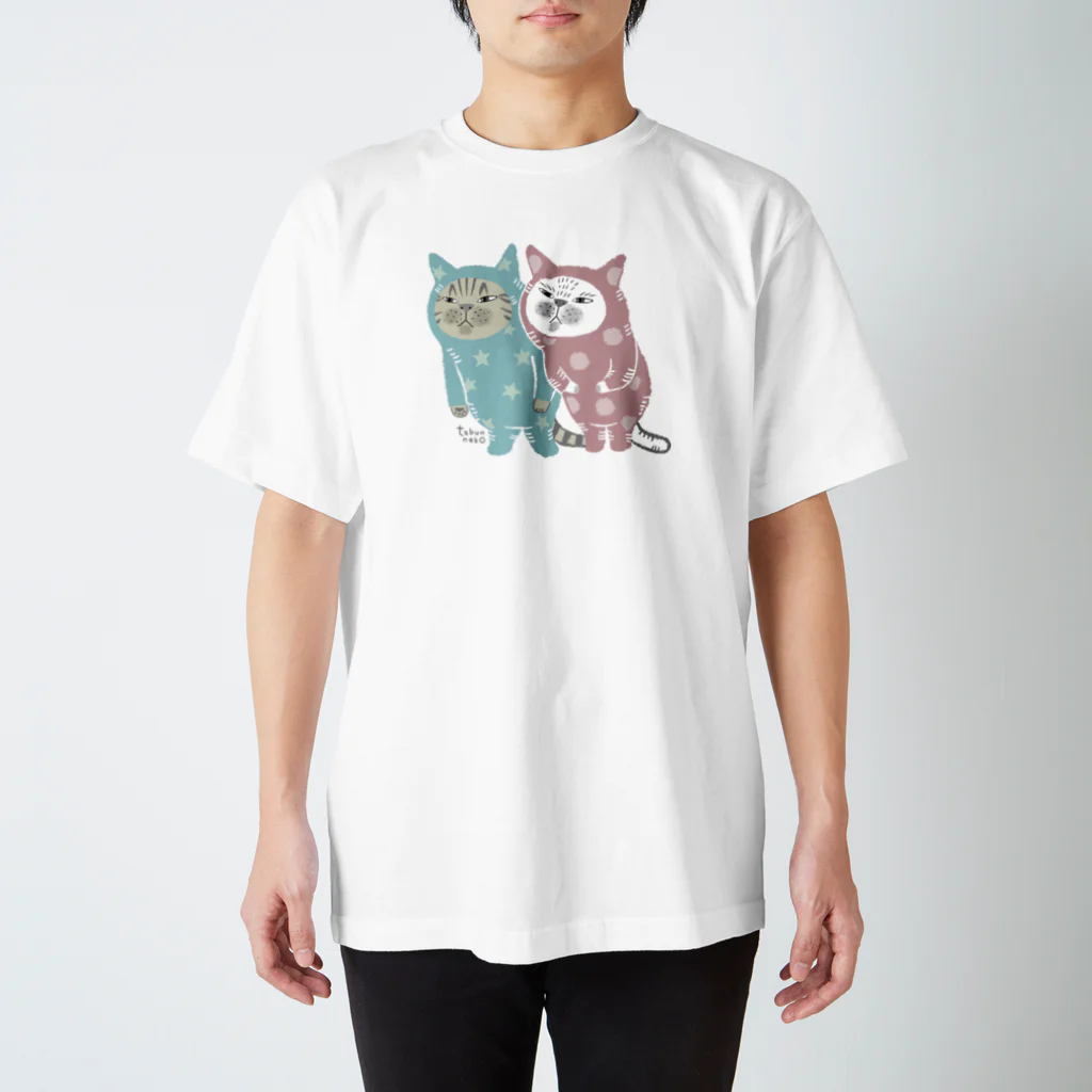 多分ねこの遠くを見るちびにゃん達(ターコイズピンク) スタンダードTシャツ