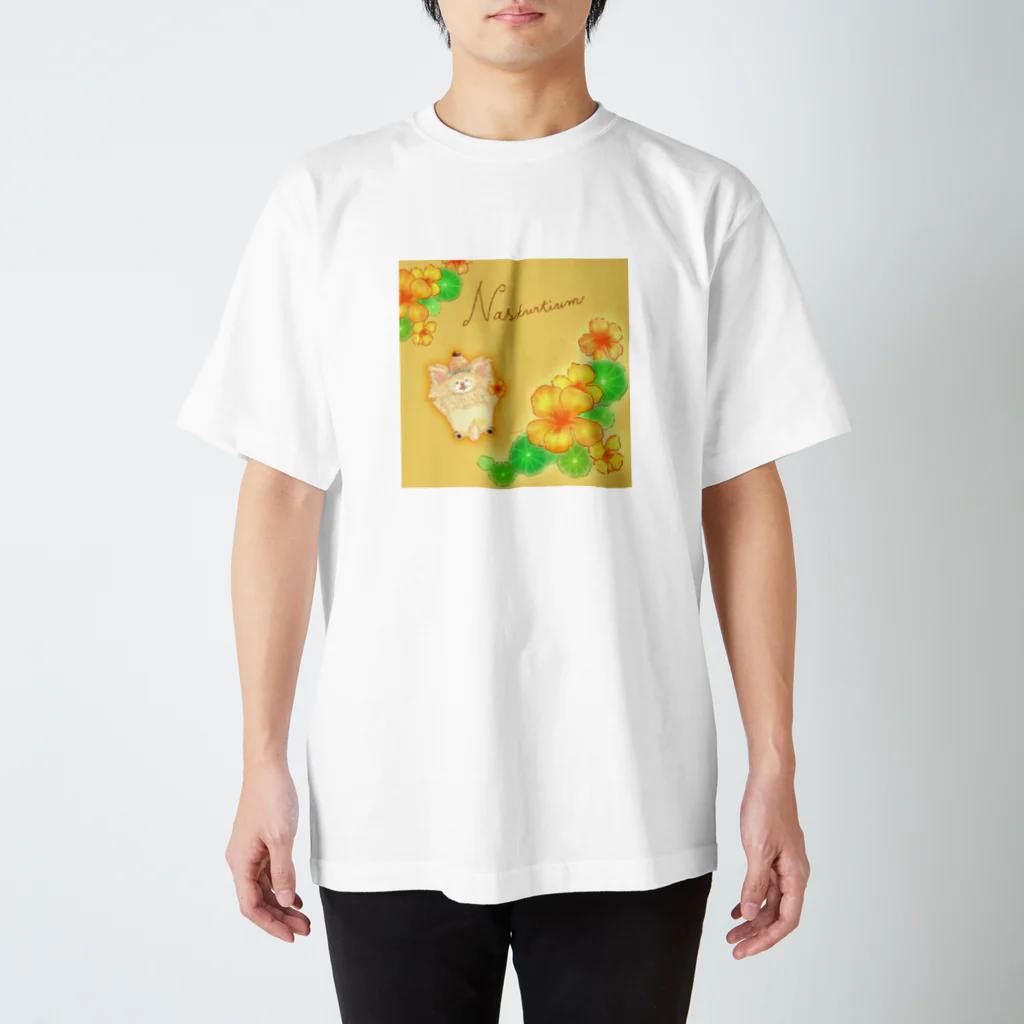 どるちぇ＊うさぎの《ボタニカル》＊ナスタチウム×ちわわ＊誕生日花 Regular Fit T-Shirt