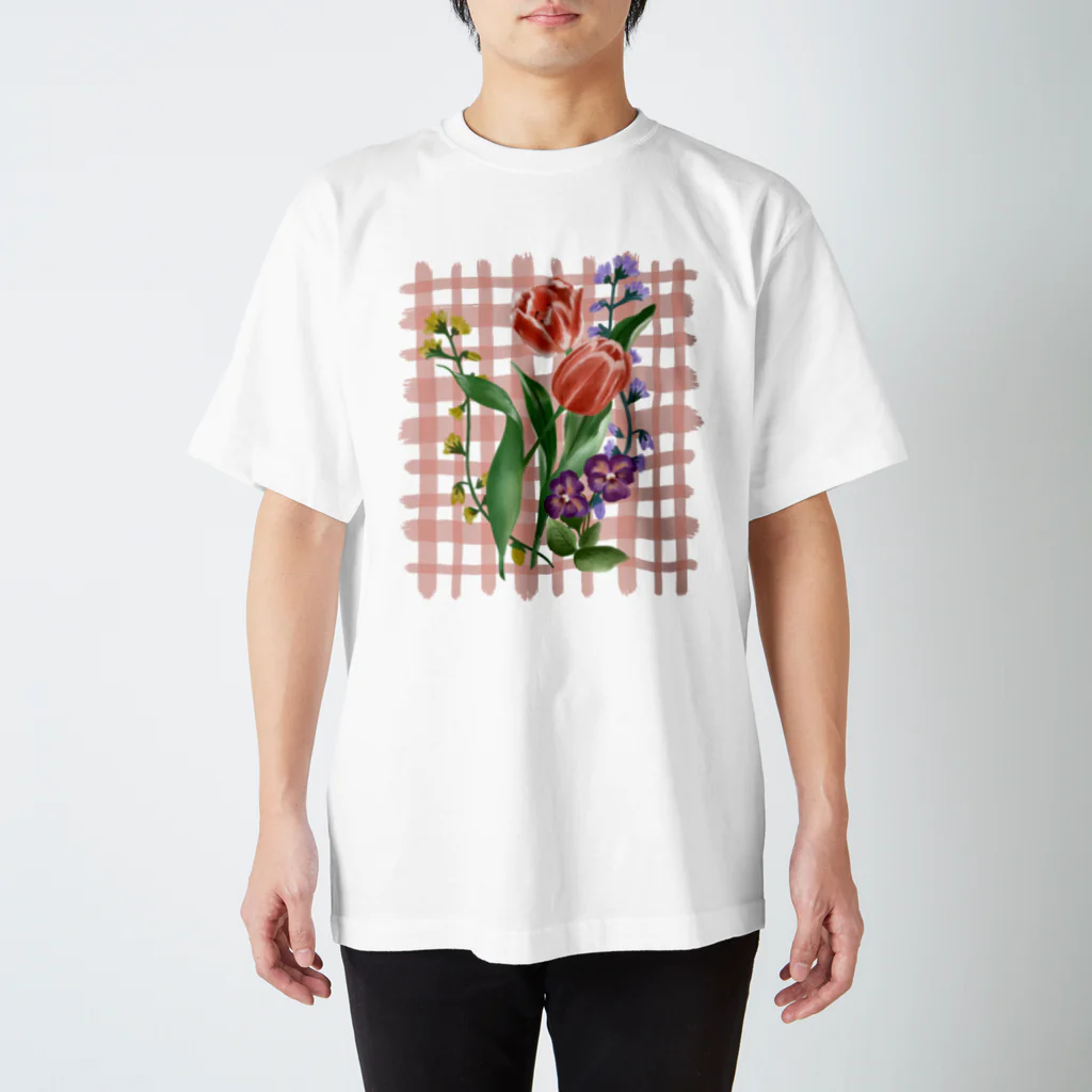 chabiのflower check/pink スタンダードTシャツ