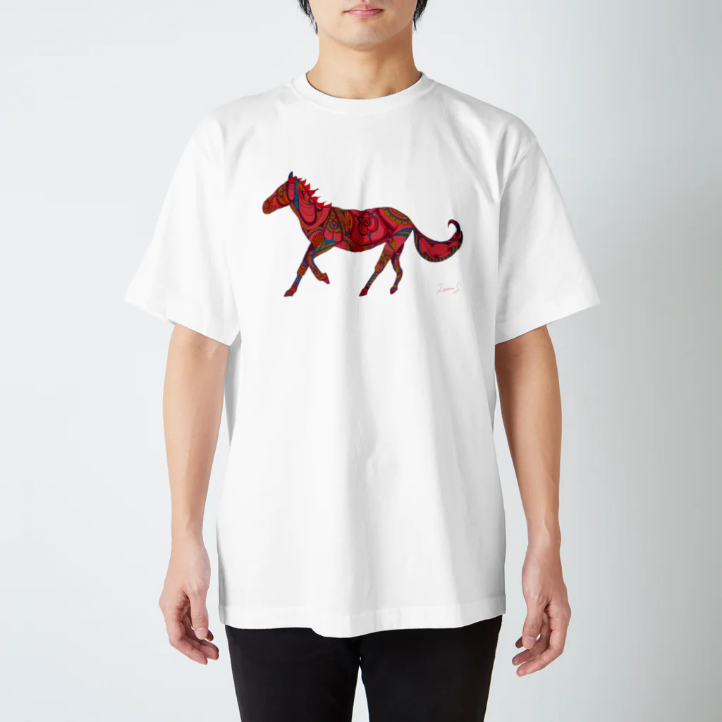 模様動物(鈴木りさむーん)の模様動物　うま_red スタンダードTシャツ