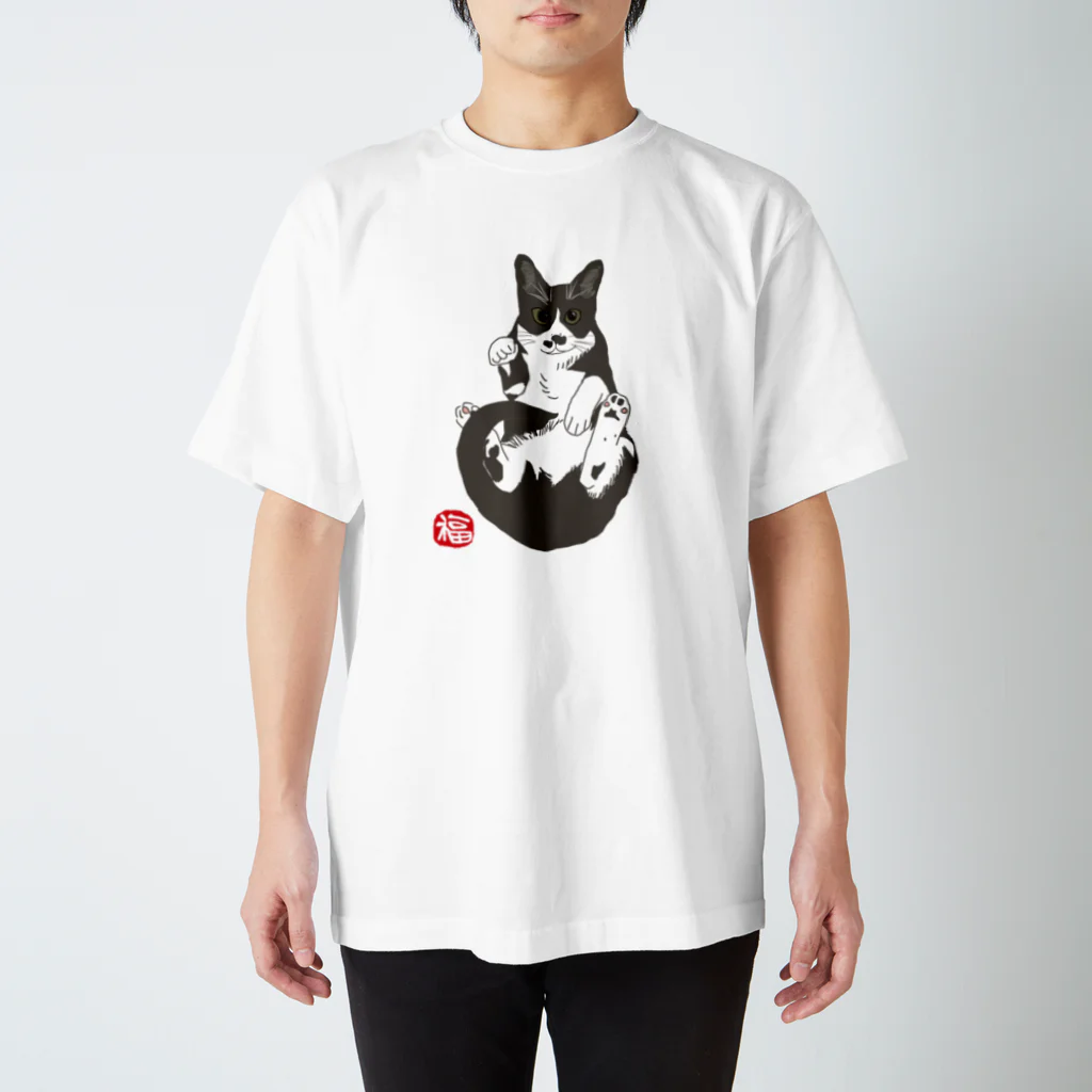 小鳥と映画館の加筆版 招き猫 ハチワレ スタンダードTシャツ