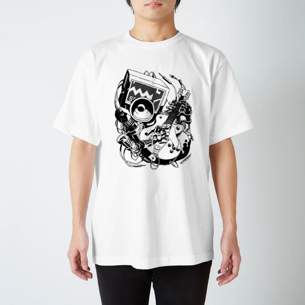 白黒灰脂オリジナルイラストグッズSHOP『熊猫動物園』の【ROCKOLOID SAULUS】type-GUITER Regular Fit T-Shirt