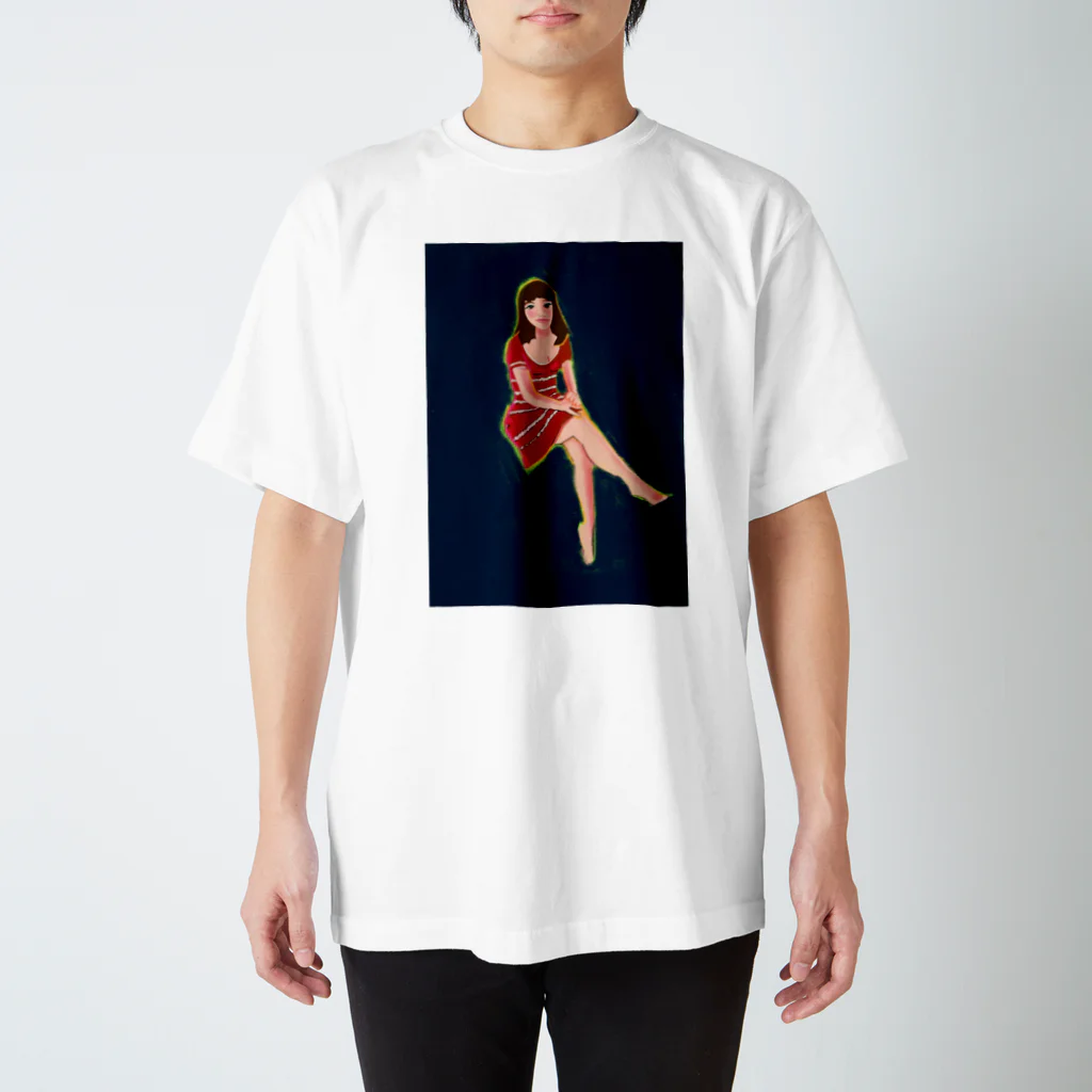 23’s マーケットのネイビーレッドの女 スタンダードTシャツ