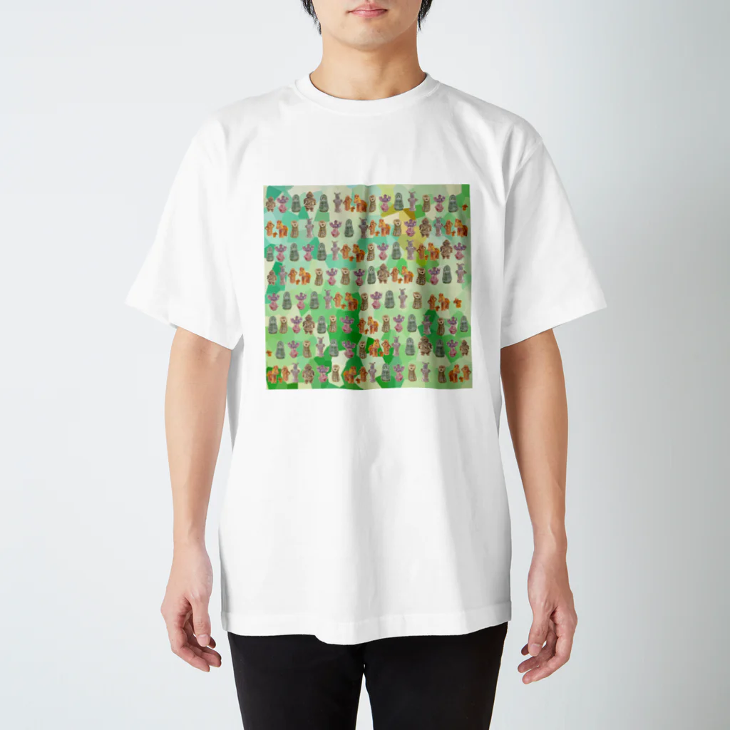 WAMI ARTの埴輪と土偶と銅鐸たくさん(緑) Regular Fit T-Shirt