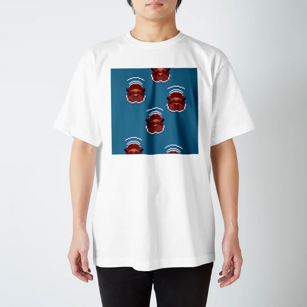 にく、ましましで。のドット絵泳ぐカバ スタンダードTシャツ