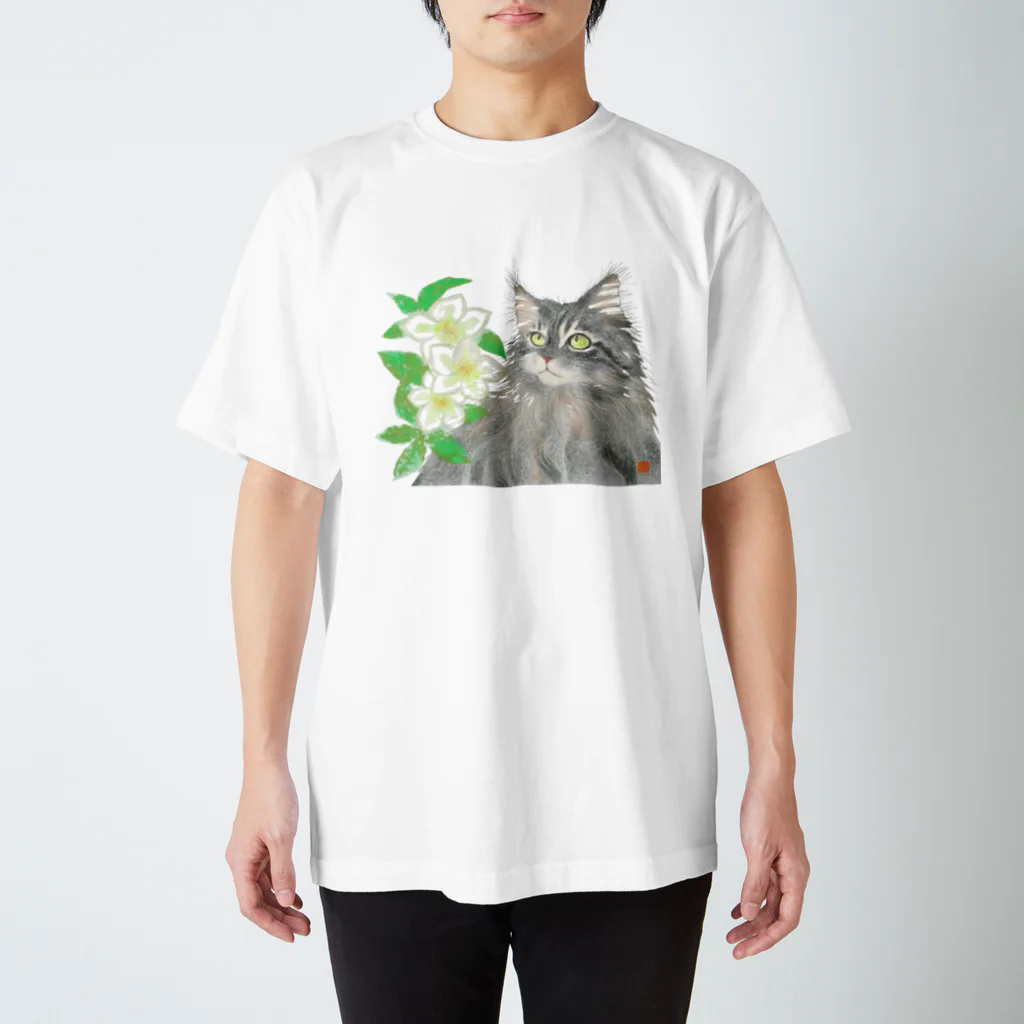 Crazy❤︎for Maincoon 猫🐈‍⬛Love メインクーンに夢中のメインクーン&クリスマスローズ スタンダードTシャツ
