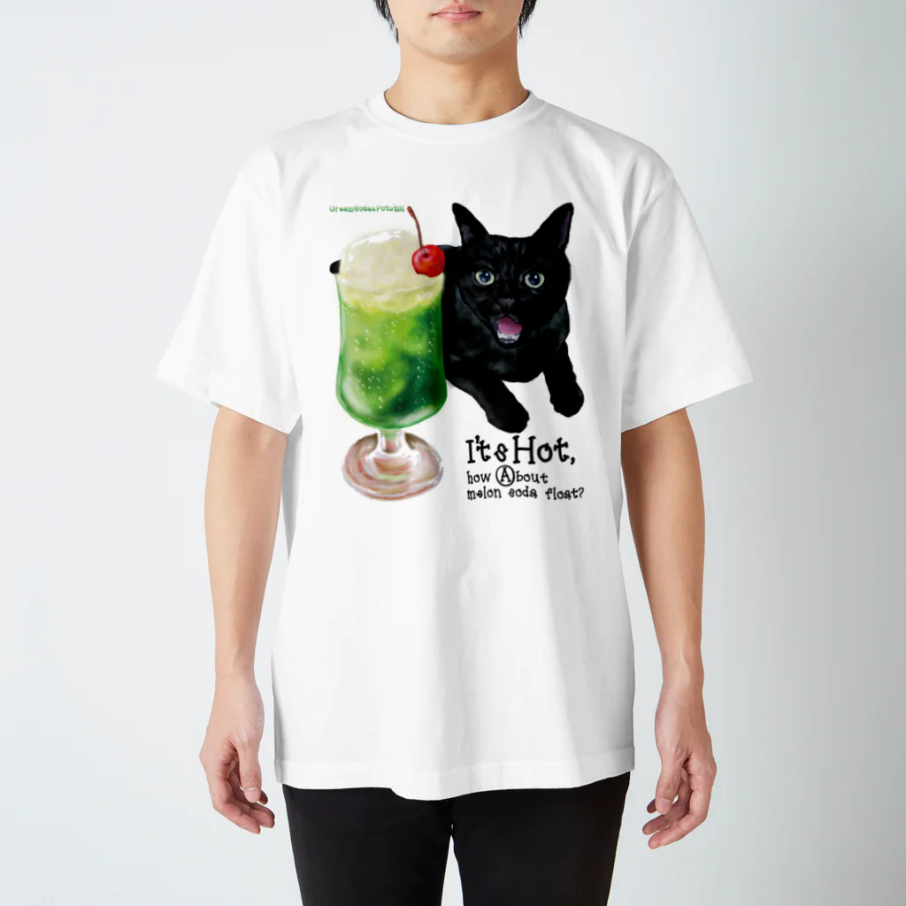 猫とやっし～ぃのアレコレのクリームソーダと黒い猫 スタンダードTシャツ