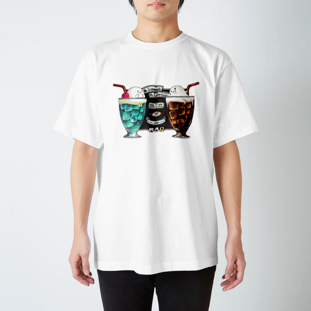 3to10 Online Store SUZURI店のクリームソーダ先輩＆コーヒーフロート先生 スタンダードTシャツ