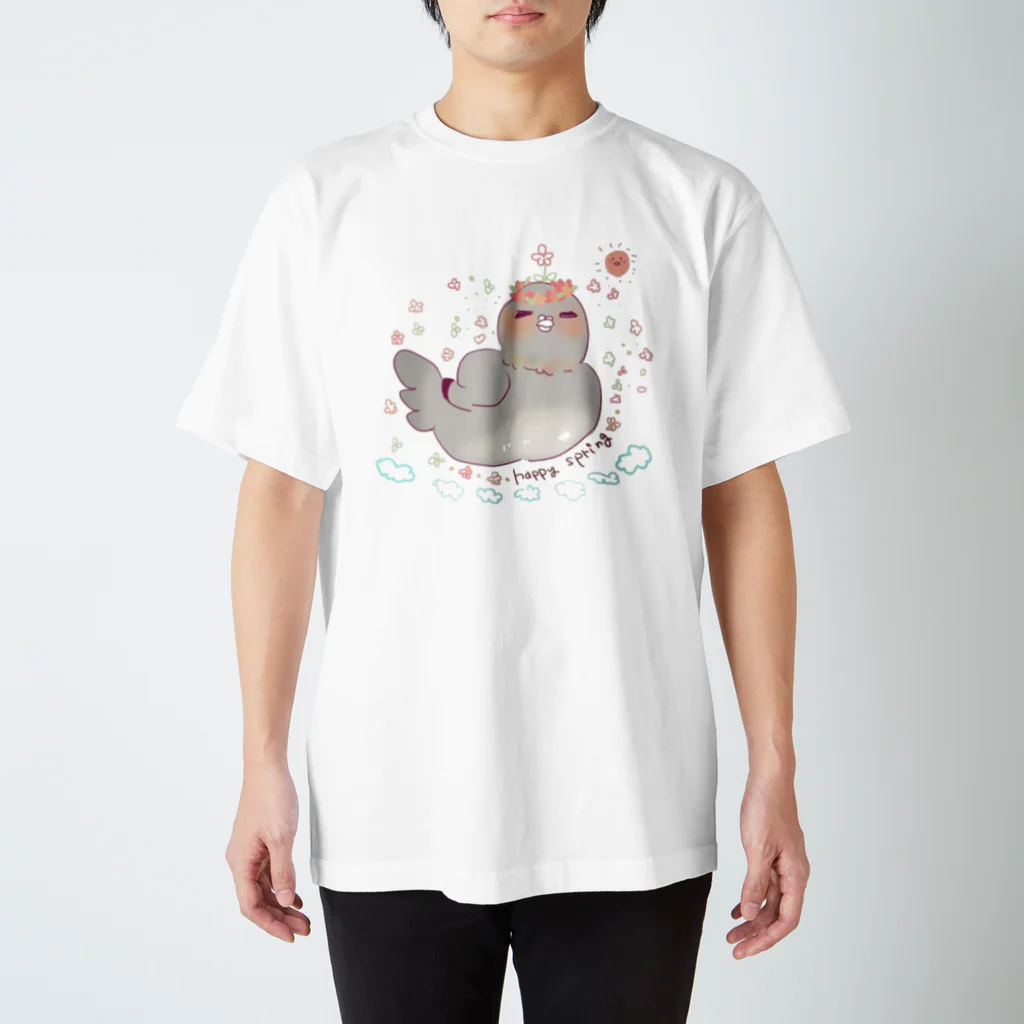 bird colonyのあったかすぷりんぐはとクン スタンダードTシャツ