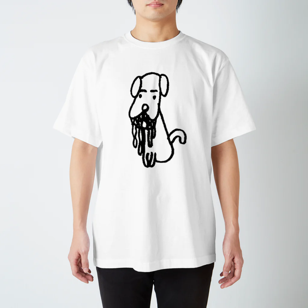 ぴこぽんSUZURIのおなかがすいてよだれを止められない犬 Regular Fit T-Shirt