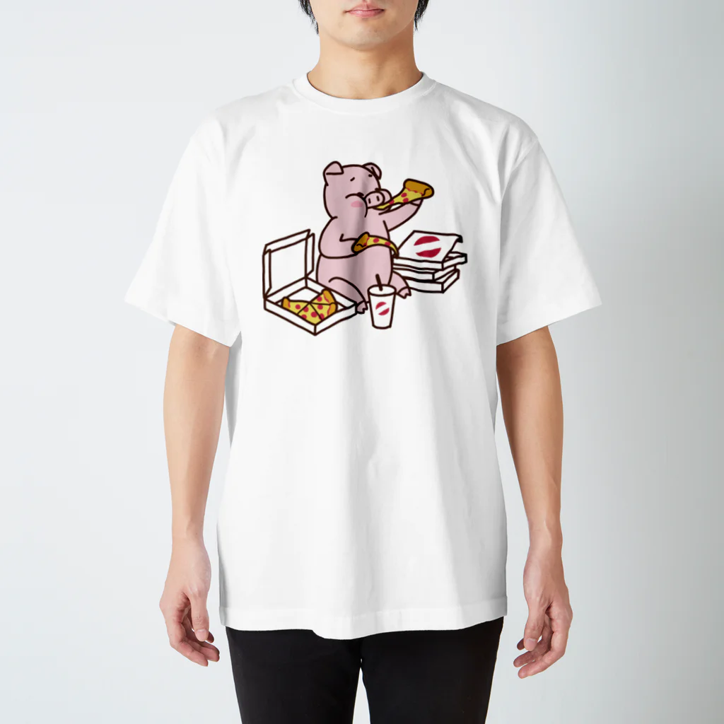 ichomaeのピザを食べるブタ（カラー） スタンダードTシャツ