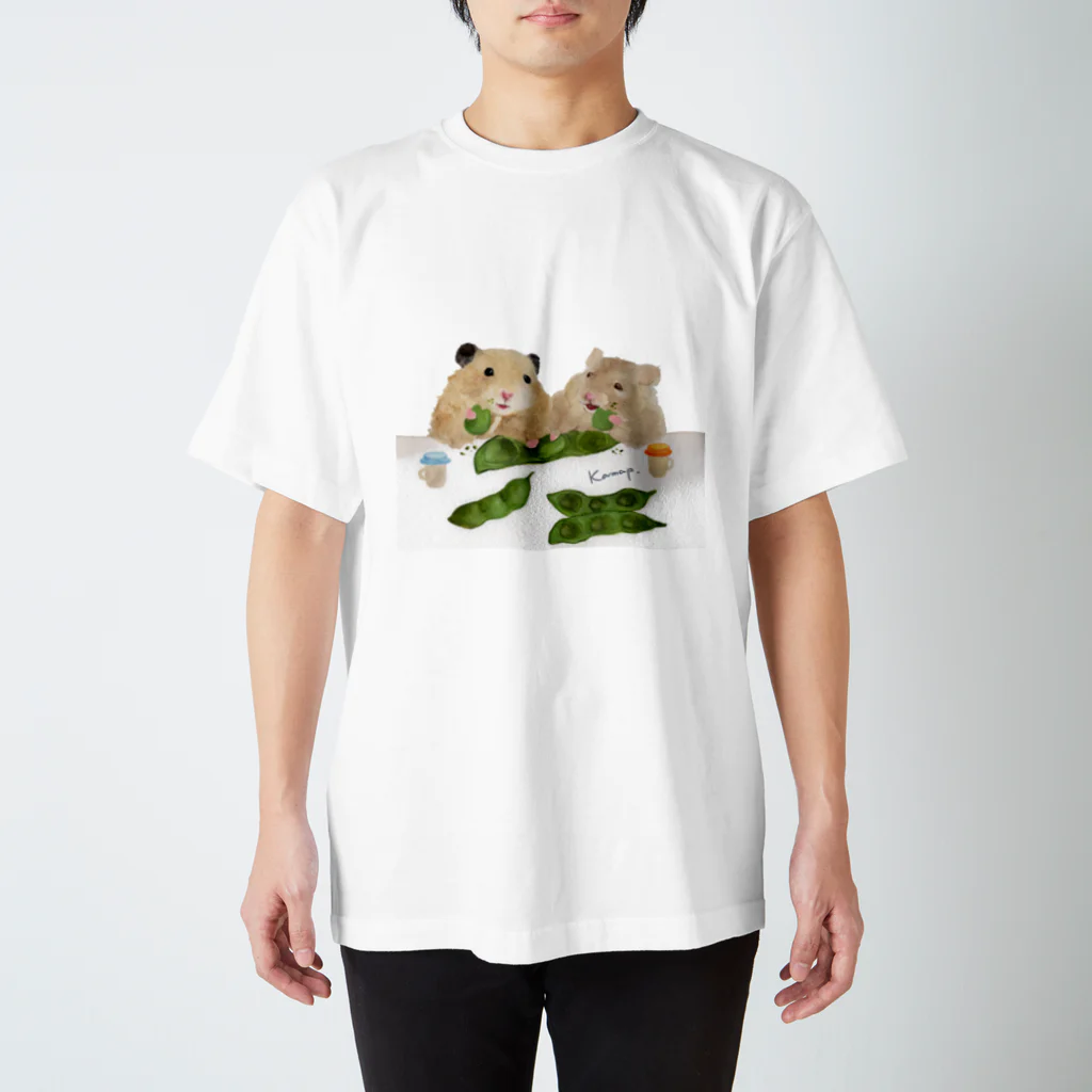 KAMAP ＆ Ricaの【KAMAP】枝豆とハムスター兄弟 スタンダードTシャツ