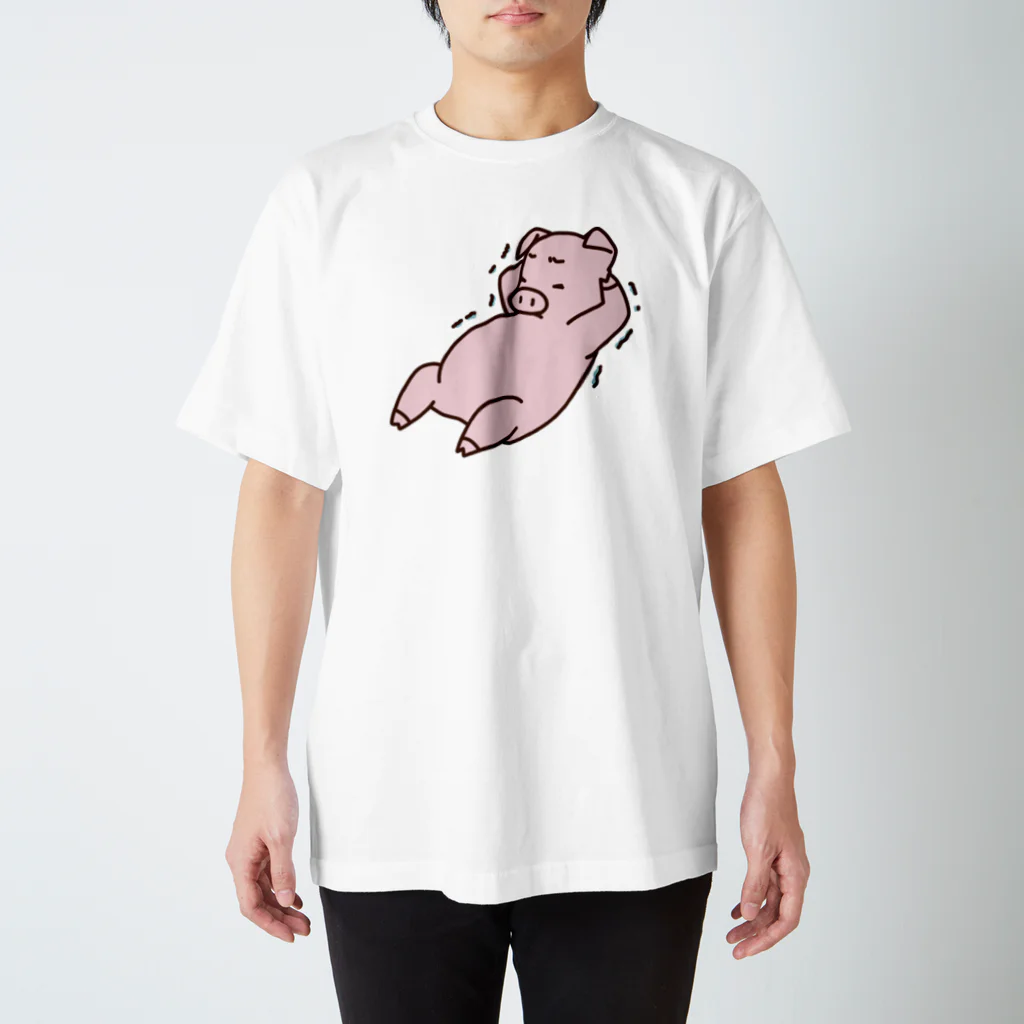 ichomaeの腹筋をするブタ（カラー） Regular Fit T-Shirt