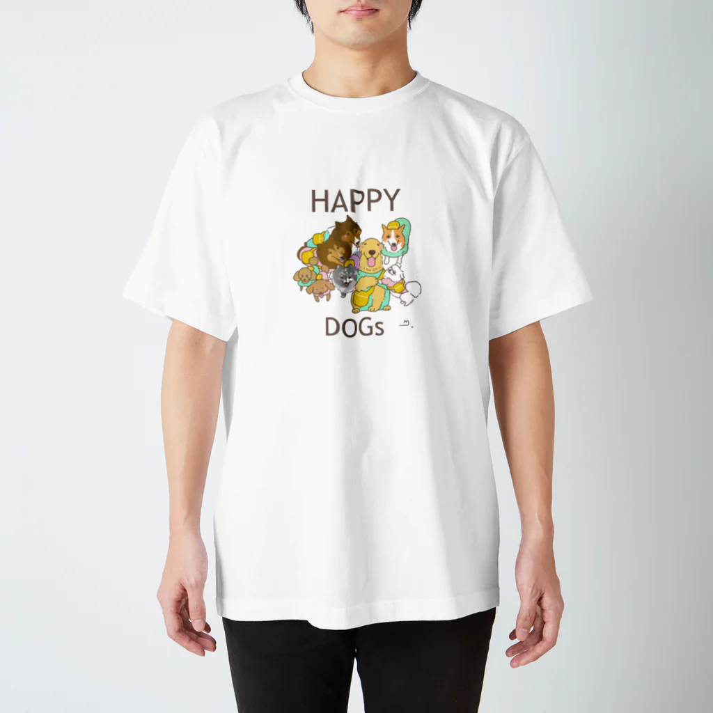 遥ん/犬顔絵　のいぬたち 背景あり Regular Fit T-Shirt