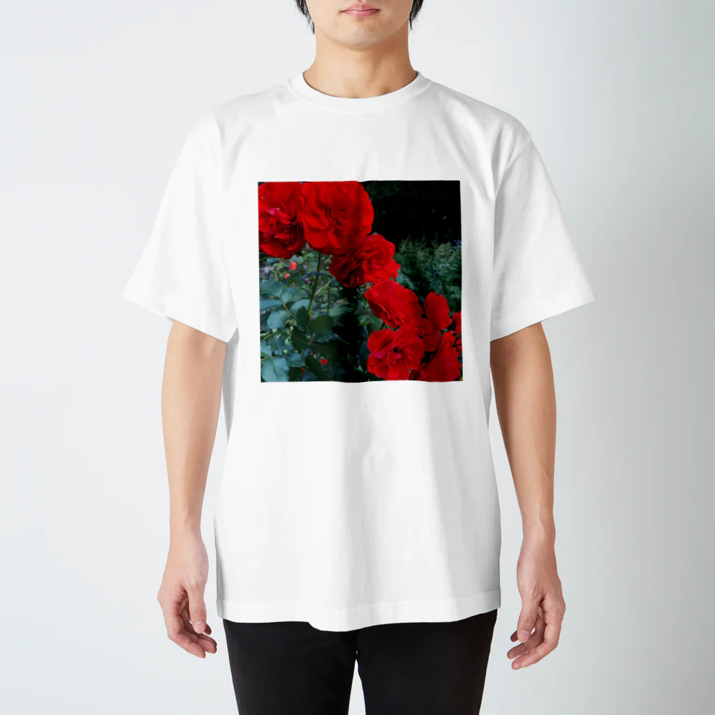 その日暮らし。の薔薇のお花 深紅 スタンダードTシャツ