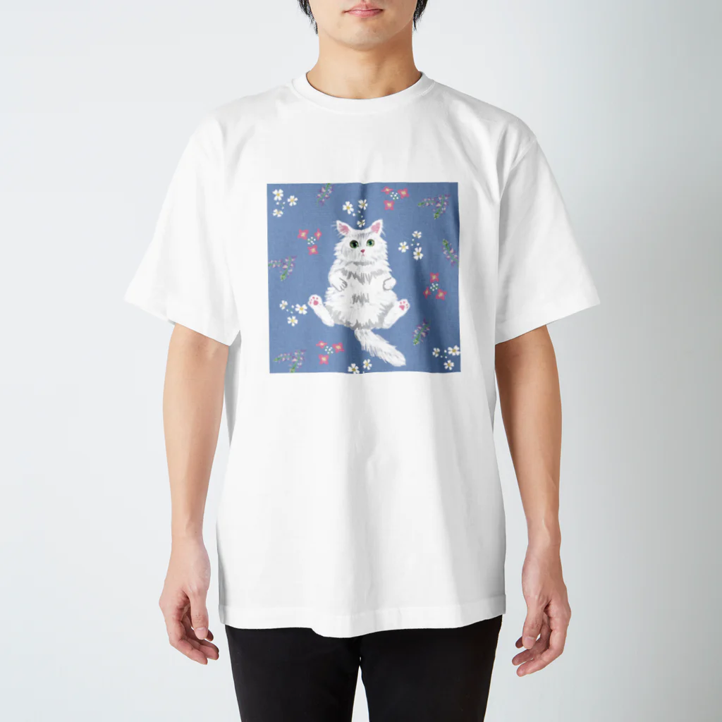 Mof mof daysのMof mof days　おっさんにゃんこ(白色） スタンダードTシャツ