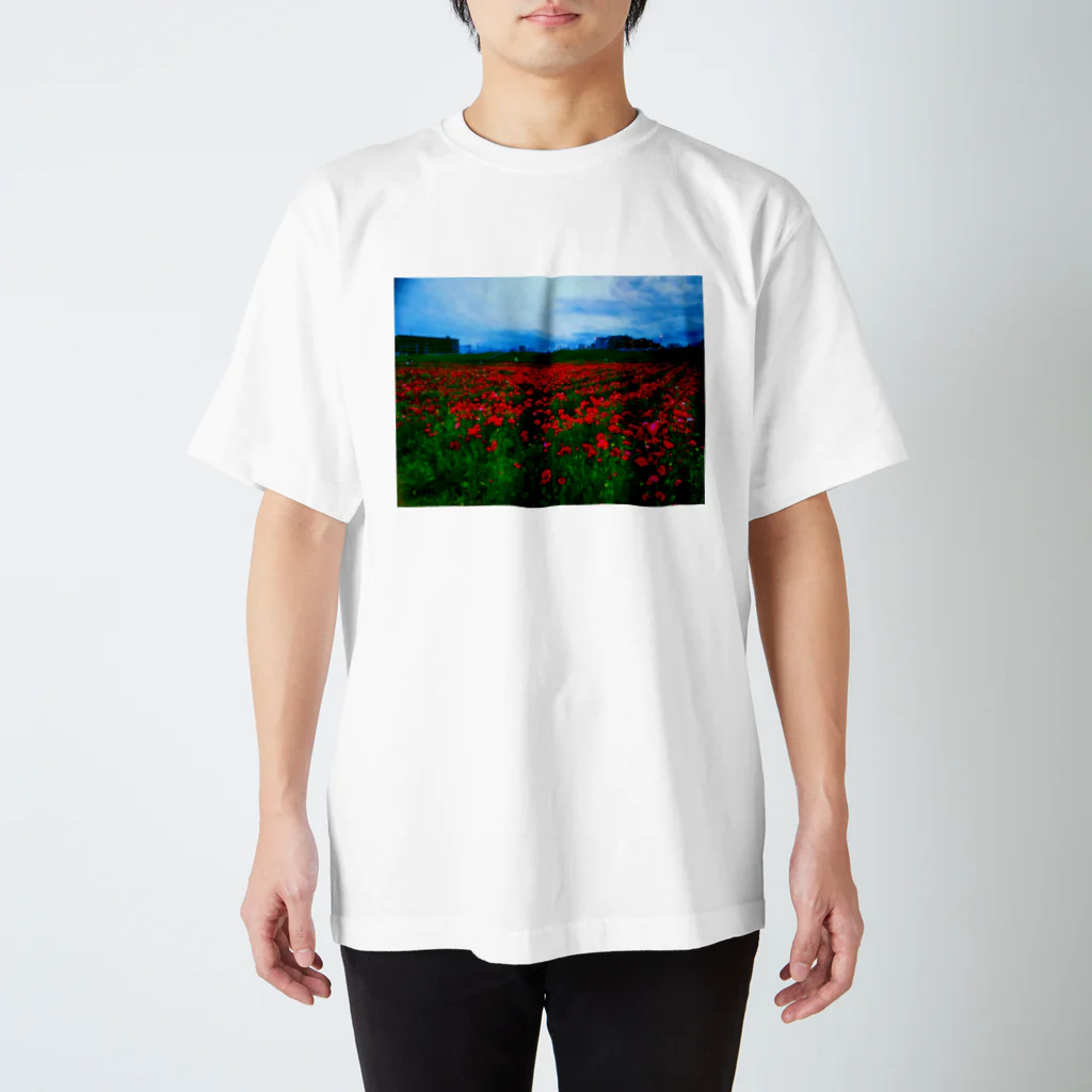 ネージュ ア ラ クロンヌの暗くなってきた空とポピー Regular Fit T-Shirt