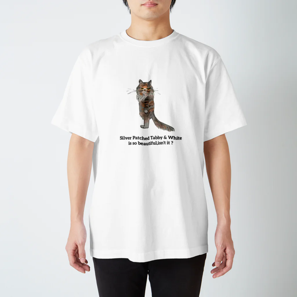 Michellemadeのsilver patched tabby & white Fubuki スタンダードTシャツ