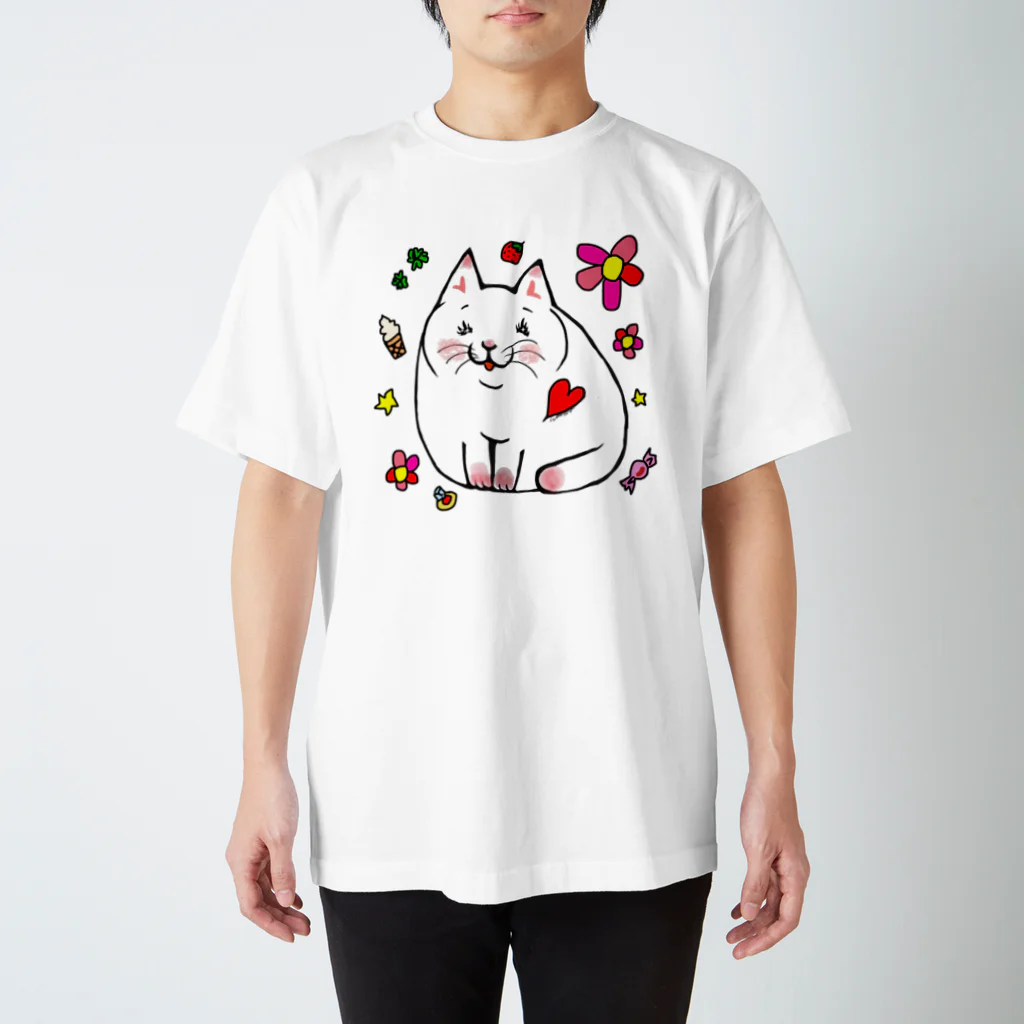 WataMayuroom☆のにこにこ白にゃんこ スタンダードTシャツ