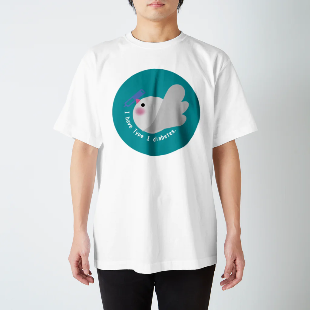 文鳥屋さんの1型糖尿病文鳥デザインロゴマーク Ver.グリーン スタンダードTシャツ