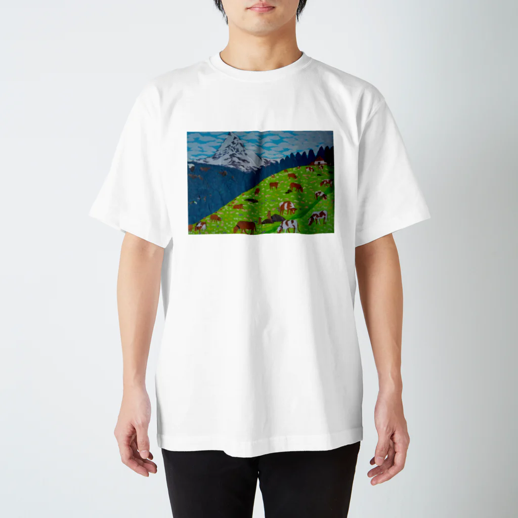 Junie貼り絵グッズのアルプスの牧場 Regular Fit T-Shirt