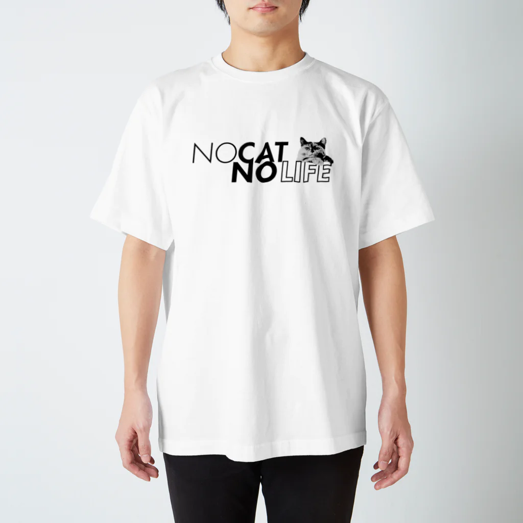 ECOGRAPHIX STOREのNO CAT, NO LIFE (Black) Regular Fit T-Shirt
