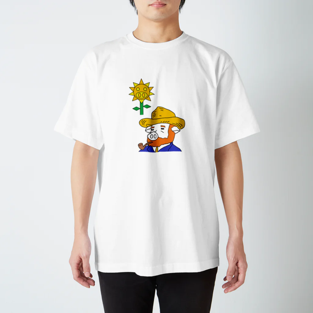 豚人イラストのパンダ武島のブタサンフラワーとブッホさん Regular Fit T-Shirt