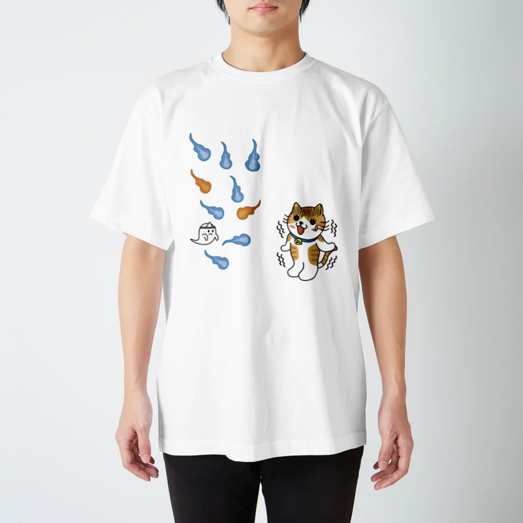 楽猫楽描しげ屋の人魂にゃんこ スタンダードTシャツ