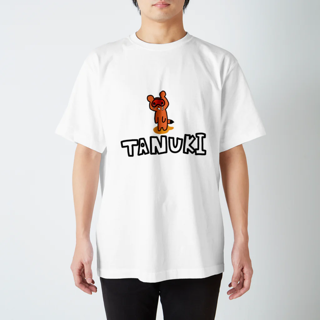 うお｜イラストの表にたぬき、裏に超天才どか－んって描かれてるよー！ Regular Fit T-Shirt