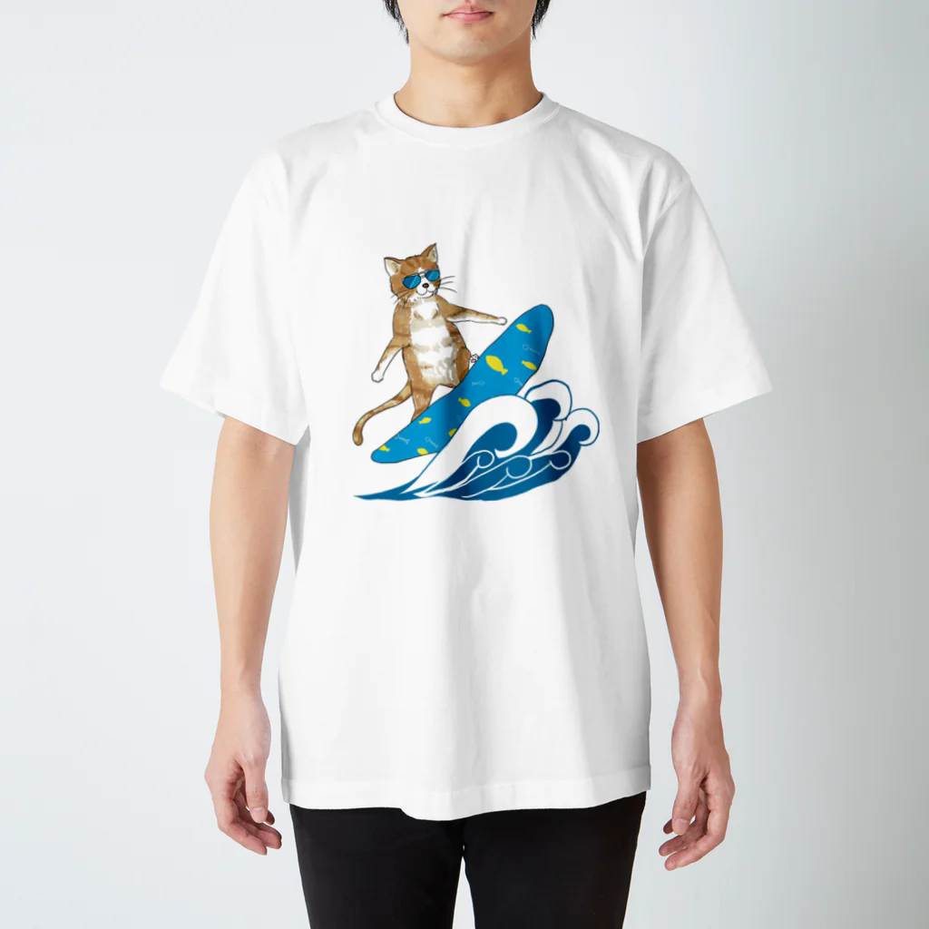 水色気分の猫のサーフィン スタンダードTシャツ