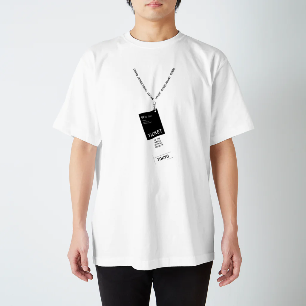 ねこハンド🐾のTICKET TO THE WORLD WITHOUT COVID-19 (WHITE) スタンダードTシャツ