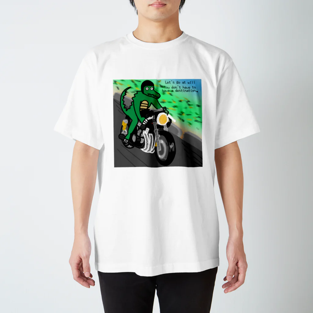 alligator_artのバイクに乗る鰐 スタンダードTシャツ