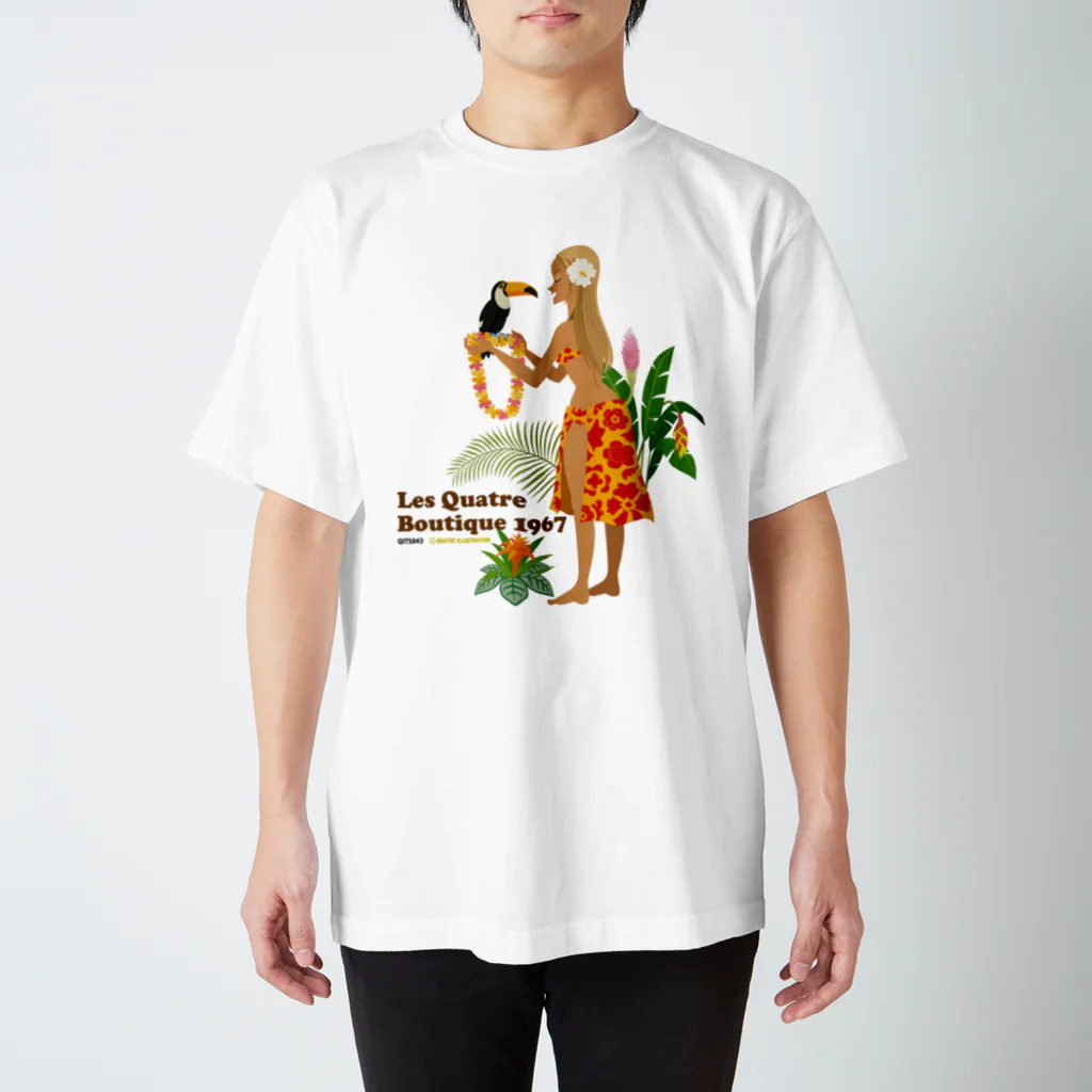 Quatre IllustrationのLQB1967_01_鳥と女の子 Regular Fit T-Shirt