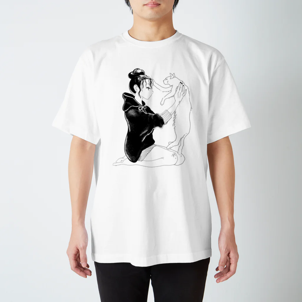 uncia graphic shopの猫と女の子(線画) Regular Fit T-Shirt