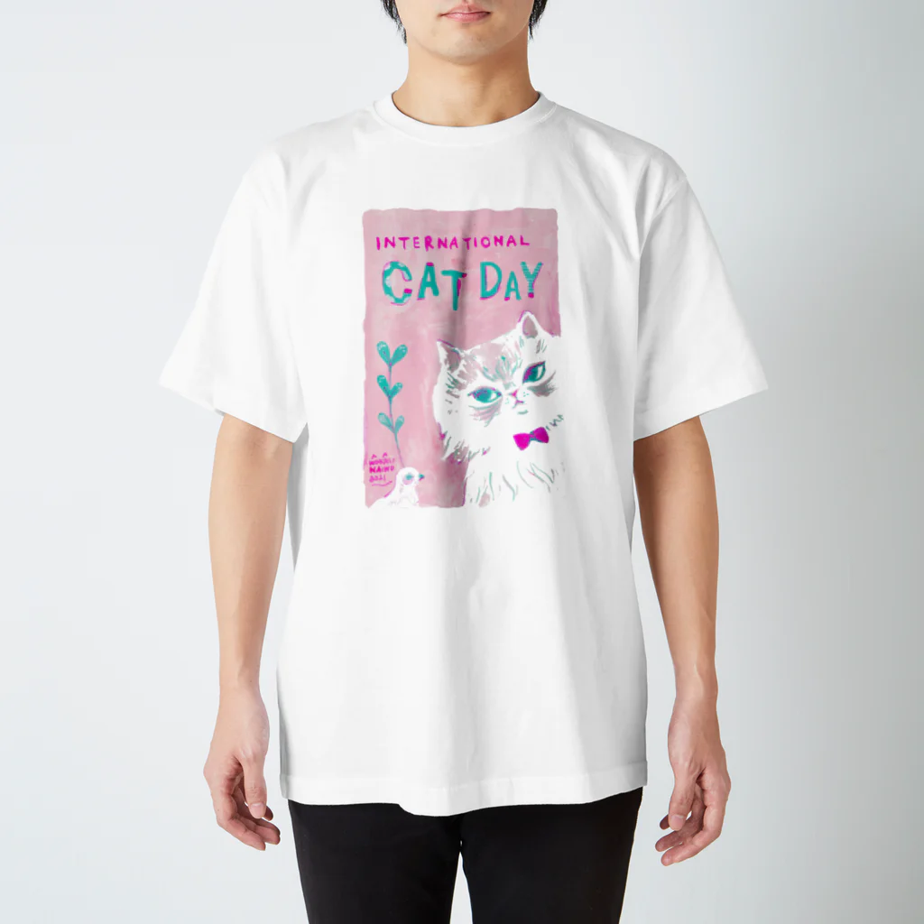 wokasinaiwoのセカイとネコ（ピンク） スタンダードTシャツ