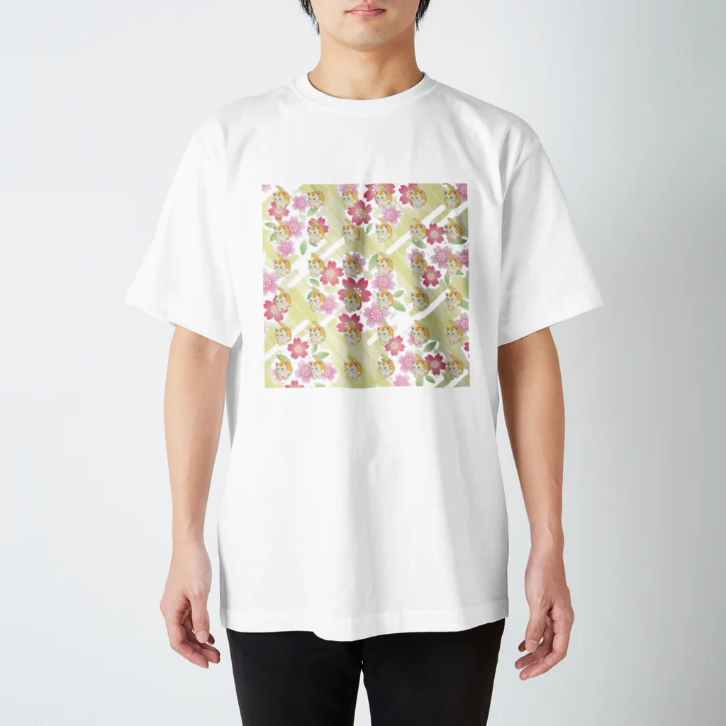 またたび工房のふっくら散歩と桜のクッション スタンダードTシャツ