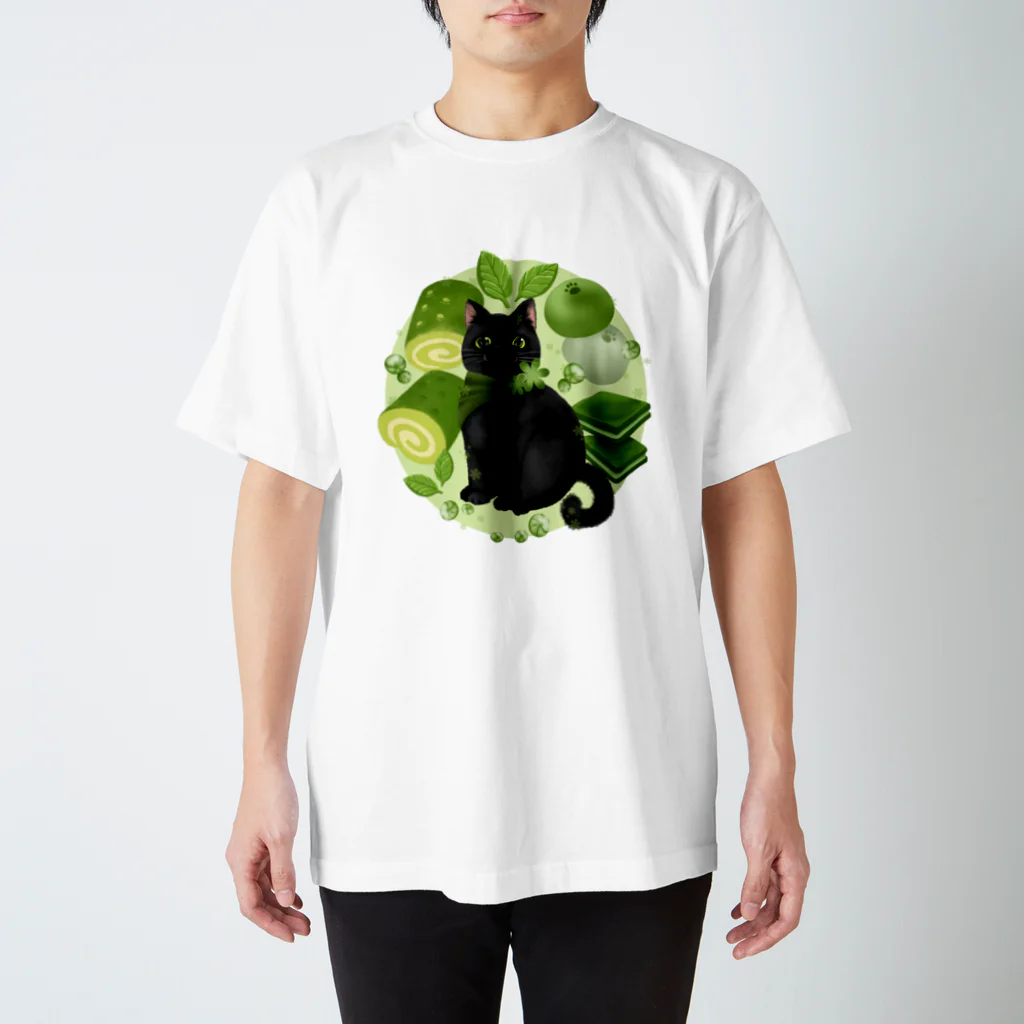 ネコのひたいのニャンコと美味しい時間「スイーツ・GREEN」 Regular Fit T-Shirt