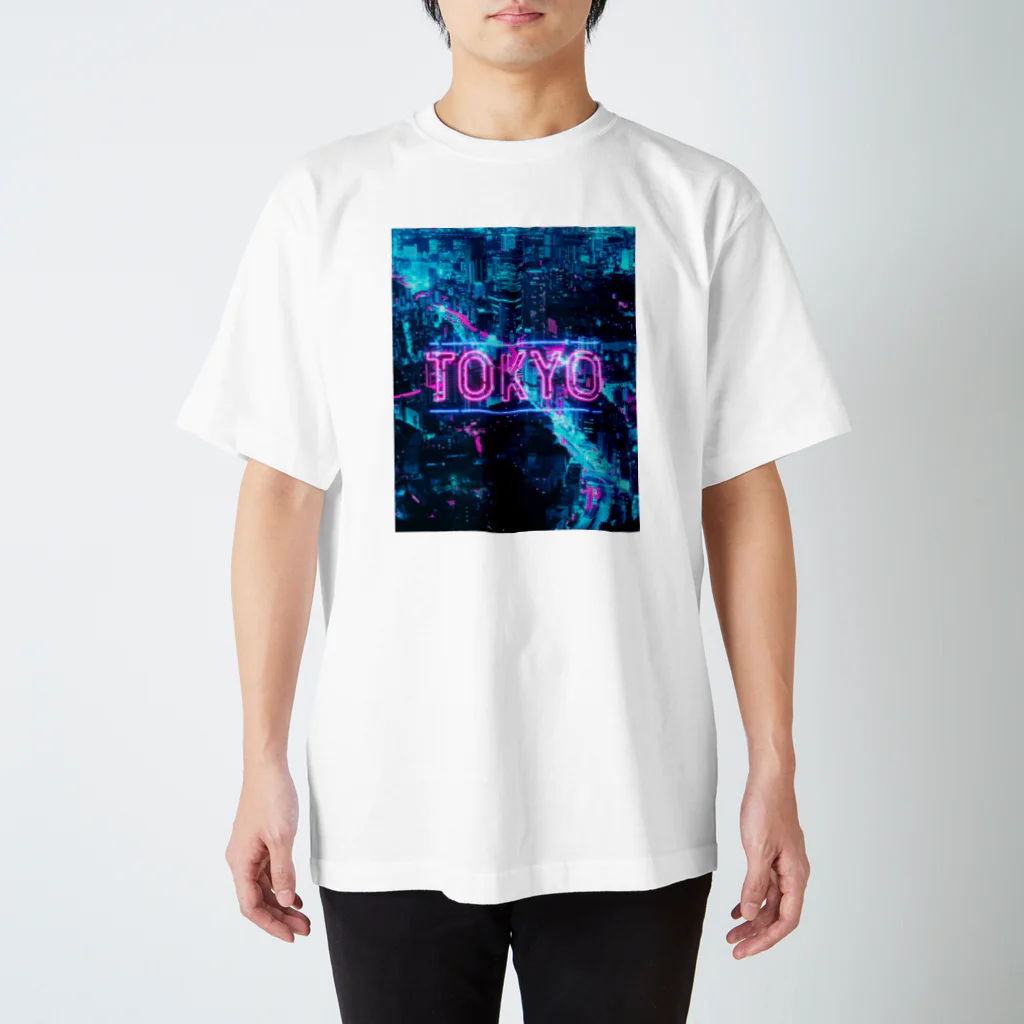 CapybaracoupleのSynthwave 東京夜景 スタンダードTシャツ