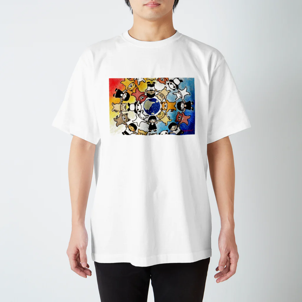 消しゴムはんことイラストNagomiya*の僕らはみんな地球の子 スタンダードTシャツ