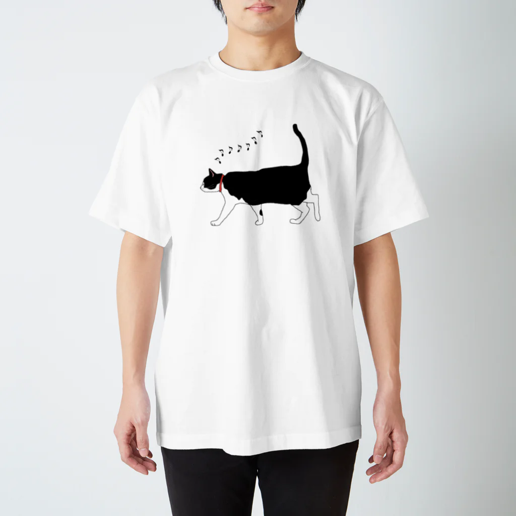 小鳥と映画館のお散歩猫ちゃん ご機嫌バージョン スタンダードTシャツ