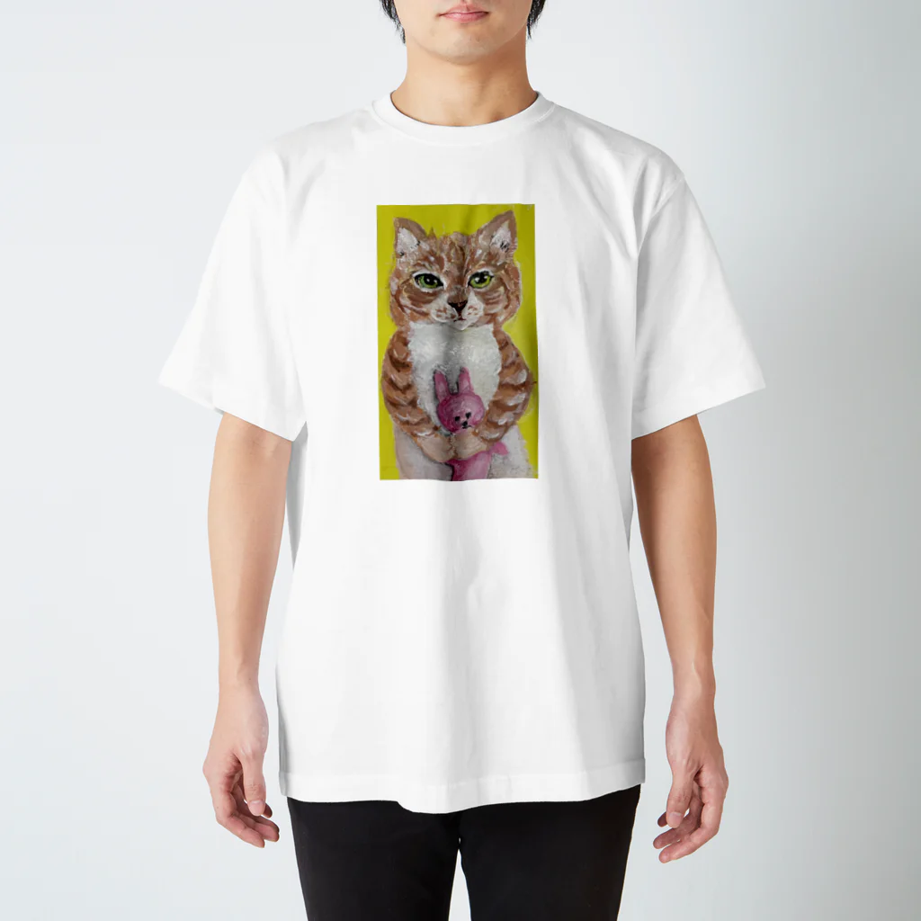 aomanecoのうさちゃんと一緒ねこ スタンダードTシャツ