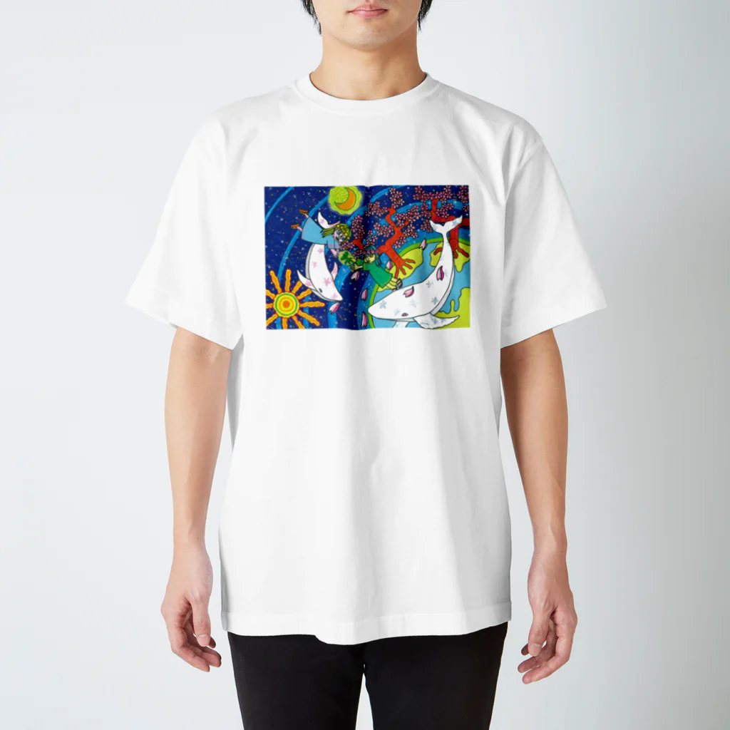 kouの落描き帳の桜の女神と白いクジラ スタンダードTシャツ