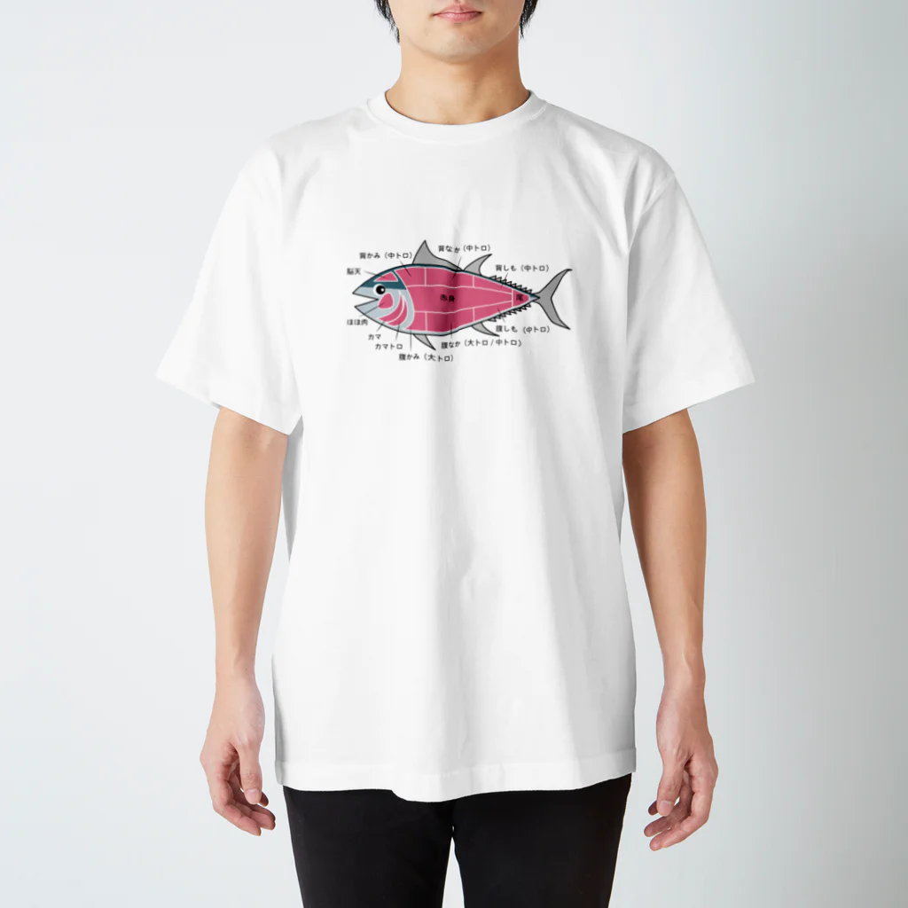 イラストレーターみやもとかずみのオリジナルグッズ通販 ∞ SUZURI（スズリ）のマグロの部位 イラスト デザイン Regular Fit T-Shirt