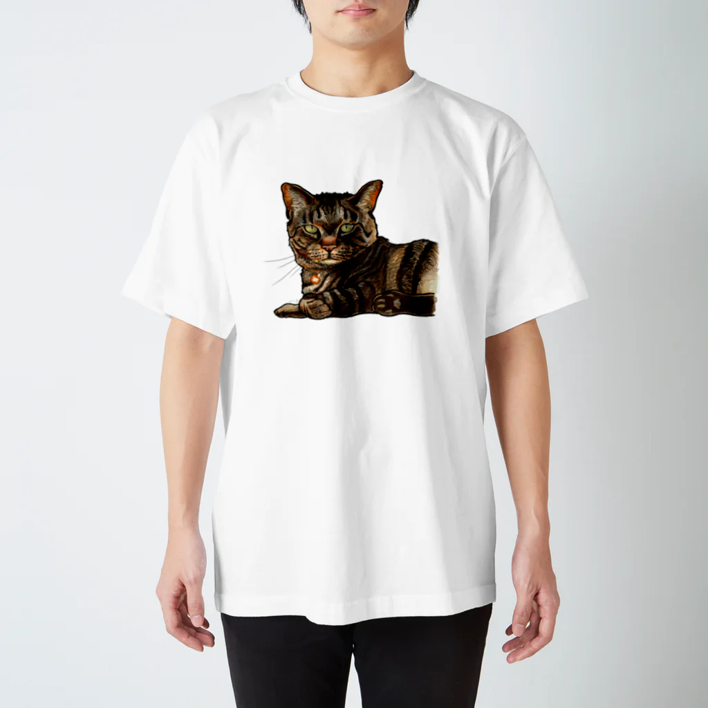 鼠の王国製作所のキジ柄の猫がこちらをみている Regular Fit T-Shirt